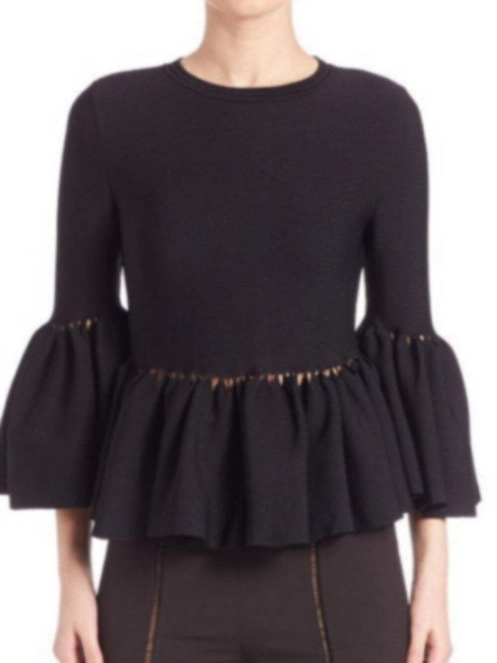 JONATHAN SIMKHAI Black Knit Bell Sleeve Peplum Blouse Size XS